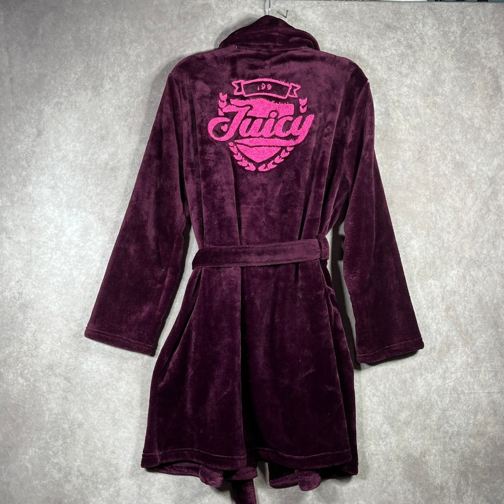 Juicy Couture Plush Robe Womens Size‎ L/XL Purple Velour Belted Long Sleeves Y2K